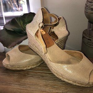 KANNA metallic snakeskin espadrille wedge SZ 8